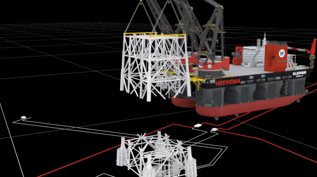 Animated drawing of the substructure removal of oil and gas facility