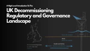 UK decommissioning regulatory and governance landscape - map of the UK with offshore rig, showing onshore environmental agencies and offshore health and safety regulation